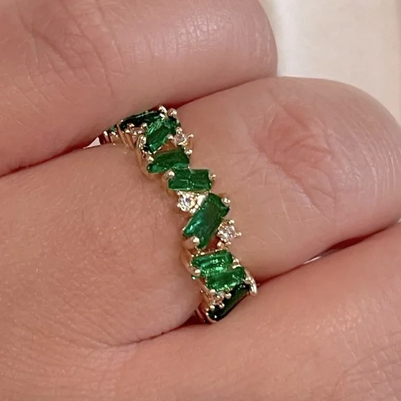 Emerald Baguette Band, Eternity Band, Gold Plated Size 7 - Picture 1 of 3